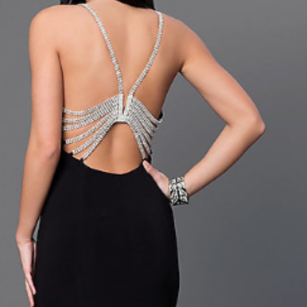 Black Floor-Length Marina Jeweled-Back Dress 6 NWT